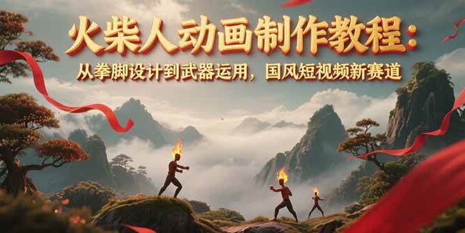 火柴人动画制作教程：从拳脚设计到武器运用，国风短视频新赛道跨境课程-外贸教程-精品网课-电商运营课库课堂