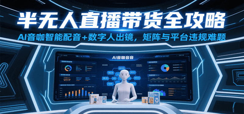 半无人直播带货全攻略：AI音咖智能配音+数字人出镜，解决账号矩阵与平台违规难题跨境课程-外贸教程-精品网课-电商运营课库课堂