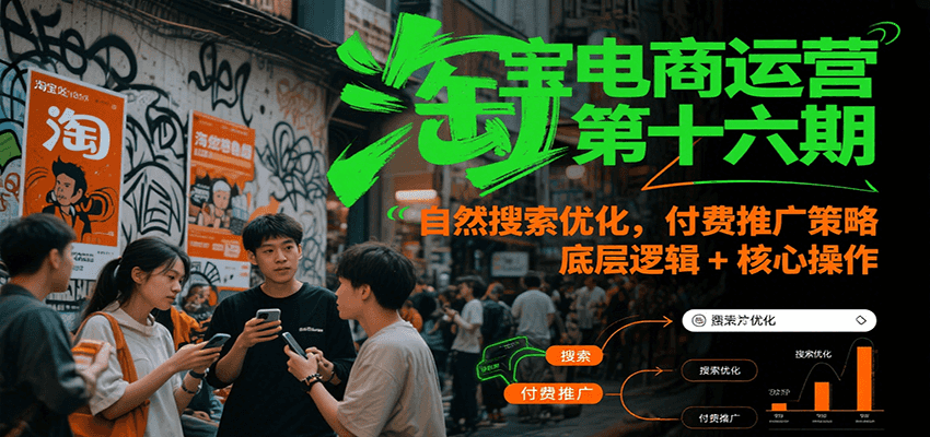 淘宝电商运营第十六期，自然搜索优化，付费推广策略，底层逻辑+核心操作跨境课程-外贸教程-精品网课-电商运营课库课堂