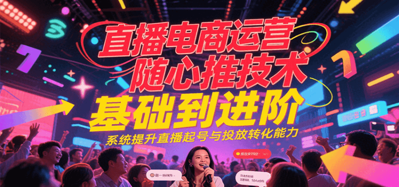 直播电商运营随心推投放技术基础到进阶，系统提升直播起号与投放转化能力跨境课程-外贸教程-精品网课-电商运营课库课堂