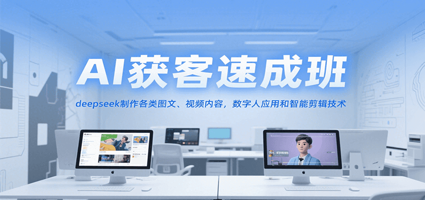 AI获客速成班，deepseek制作各类图文、视频内容，数字人应用和智能剪辑技术跨境课程-外贸教程-精品网课-电商运营课库课堂