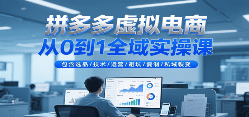 拼多多虚拟电商从0到1全域实操课,包含选品/技术/运营/避坑/复制/私域裂变跨境课程-外贸教程-精品网课-电商运营课库课堂