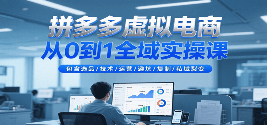 拼多多虚拟电商从0到1全域实操课，包含选品/技术/运营/避坑/复制/私域裂变跨境课程-外贸教程-精品网课-电商运营课库课堂
