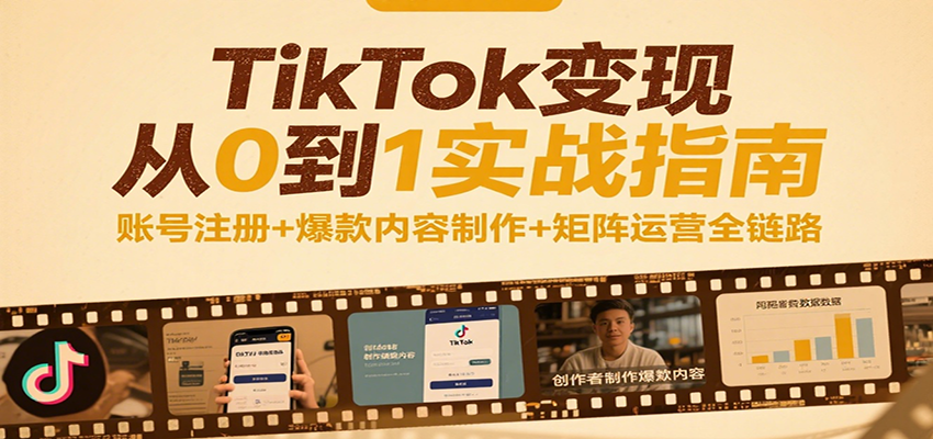 TikTok变现从0到1实战指南：账号注册+爆款内容制作+矩阵运营全链路跨境课程-外贸教程-精品网课-电商运营课库课堂