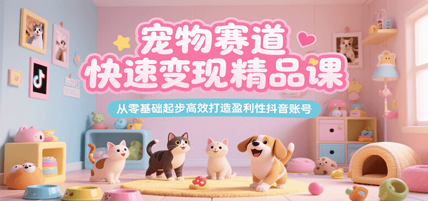 宠物赛道快速变现精品课，从零基础起步高效打造盈利性抖音账号跨境课程-外贸教程-精品网课-电商运营课库课堂