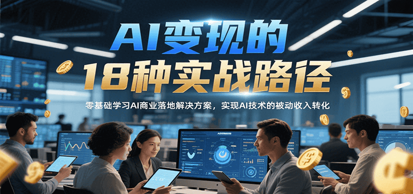 AI变现的18种实战路径，零基础学习AI商业落地解决方案，实现AI技术的被动收入转化跨境课程-外贸教程-精品网课-电商运营课库课堂