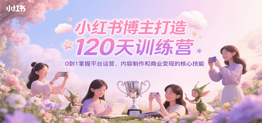 小红书博主打造120天训练营，0到1掌握平台运营、内容制作和商业变现跨境课程-外贸教程-精品网课-电商运营课库课堂