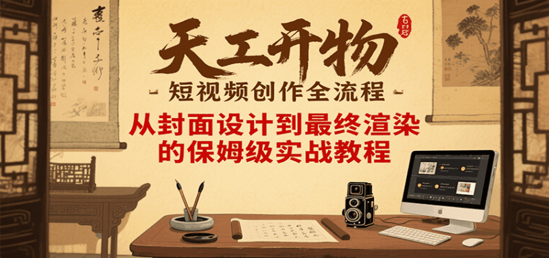 天工开物短视频创作全流程,从封面设计到最终渲染的保姆级实战教程跨境课程-外贸教程-精品网课-电商运营课库课堂