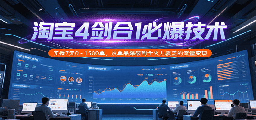 淘宝4剑合1必爆技术，实操7天0-1500单，从单品爆破到全火力覆盖的流量变现跨境课程-外贸教程-精品网课-电商运营课库课堂