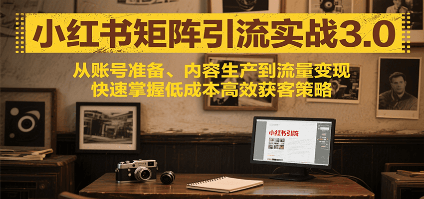小红书矩阵引流3.0，从账号准备、内容生产到流量变现，快速掌握低成本高效获客策略跨境课程-外贸教程-精品网课-电商运营课库课堂