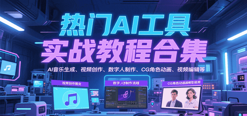 热门AI工具实战教程合集，AI音乐生成、视频创作、数字人制作、CG角色动画、视频编辑等跨境课程-外贸教程-精品网课-电商运营课库课堂