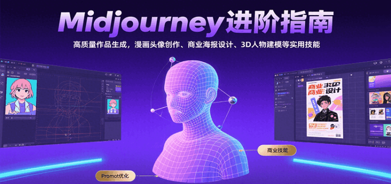Midjourney进阶指南：高质量作品生成，漫画头像创作、商业海报设计、3D人物建模等跨境课程-外贸教程-精品网课-电商运营课库课堂