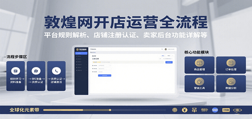 敦煌网开店运营全流程：平台规则解析、店铺注册认证、卖家后台功能详解等跨境课程-外贸教程-精品网课-电商运营课库课堂