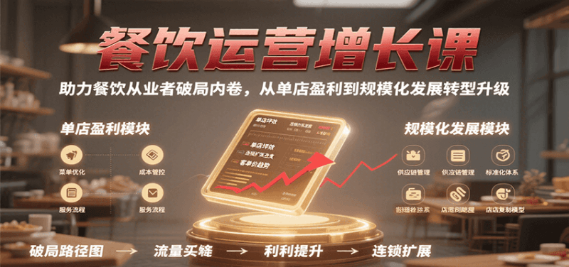 餐饮运营增长课,助力餐饮从业者破局内卷,从单店盈利到规模化发展转型升级跨境课程-外贸教程-精品网课-电商运营课库课堂
