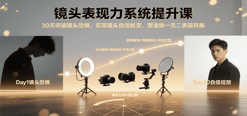 镜头表现力系统提升课,30天突破镜头恐惧实现自信蜕变,塑造独一无二表现风格跨境课程-外贸教程-精品网课-电商运营课库课堂