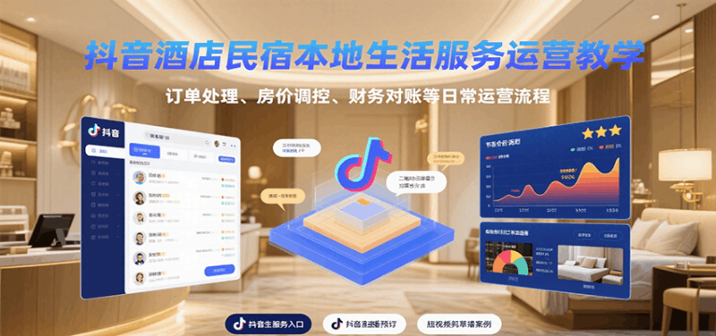 抖音酒店民宿本地生活服务运营教学，订单处理、房价调控、财务对账等日常运营流程跨境课程-外贸教程-精品网课-电商运营课库课堂