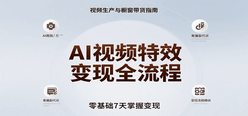 AI视频特效变现全流程，零基础7天掌握视频生产到橱窗带货变现跨境课程-外贸教程-精品网课-电商运营课库课堂