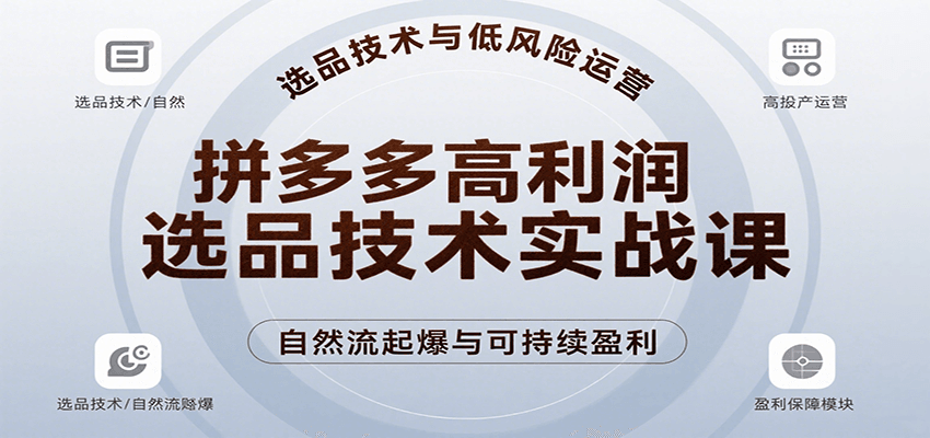 拼多多高利润选品技术实战课，手把手教学自然流高投产起爆，实现低风险可持续盈利跨境课程-外贸教程-精品网课-电商运营课库课堂