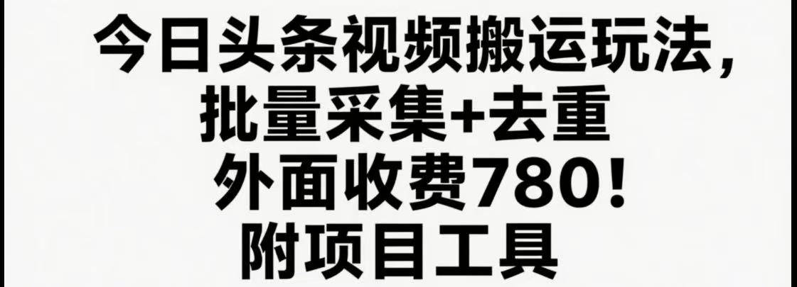 今日头条视频搬运玩法，软件一键去重，轻松日入500+附项目工具跨境课程-外贸教程-精品网课-电商运营课库课堂