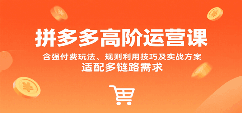 拼多多高阶运营课,含强付费玩法、规则利用技巧及实战方案,适配多链路需求跨境课程-外贸教程-精品网课-电商运营课库课堂