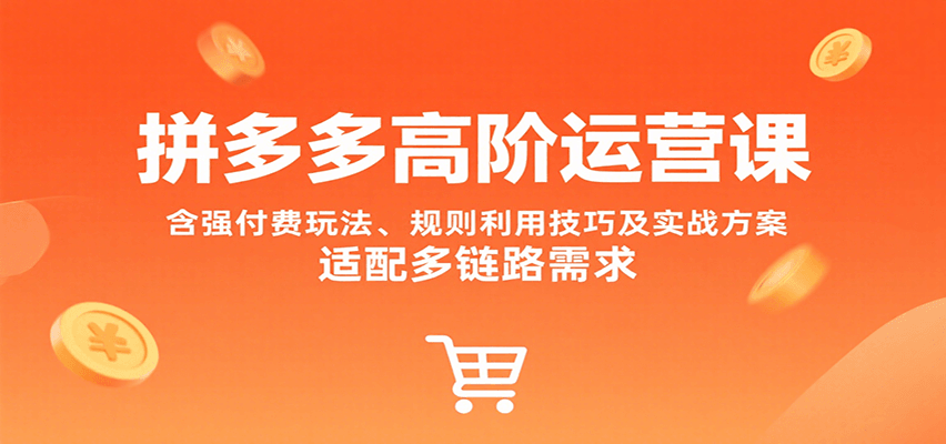 拼多多高阶运营课，含强付费玩法、规则利用技巧及实战方案，适配多链路需求跨境课程-外贸教程-精品网课-电商运营课库课堂