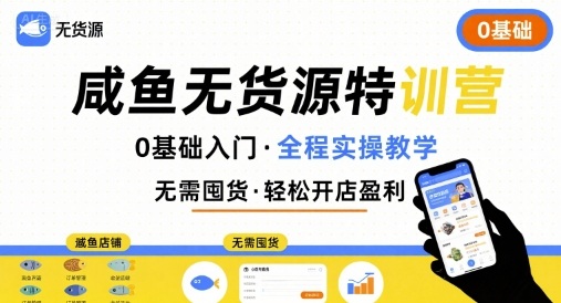 无货源特训营，0基础带你玩转咸鱼无货源跨境课程-外贸教程-精品网课-电商运营课库课堂