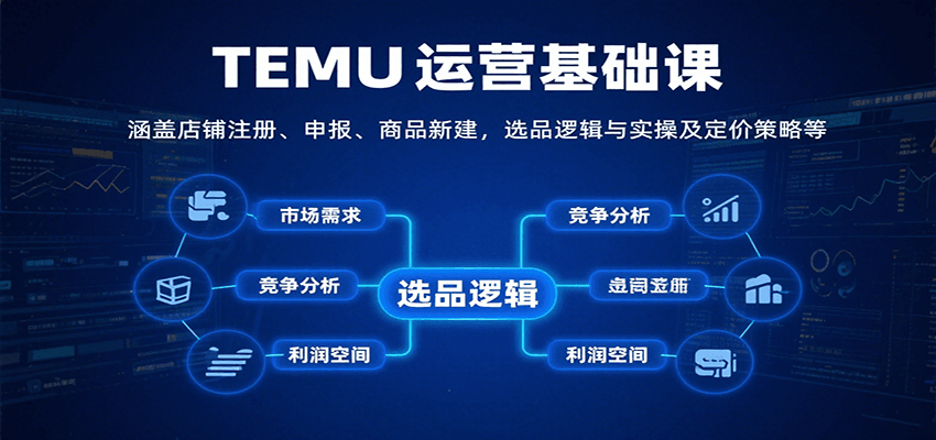TEMU运营基础课：涵盖店铺注册、申报、商品新建，选品逻辑与实操及定价策略等跨境课程-外贸教程-精品网课-电商运营课库课堂