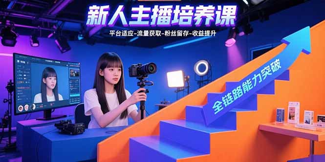 新人主播培养课：平台适应-流量获取-粉丝留存-收益提升 全链路能力突破跨境课程-外贸教程-精品网课-电商运营课库课堂