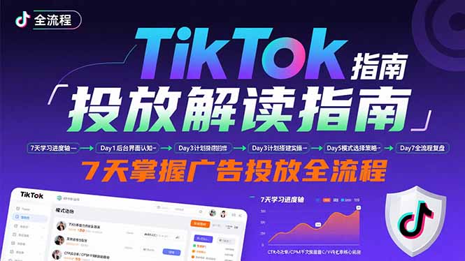 TikTok投放解读指南:后台操作/计划建立/模式选择,7天掌握广告投放全流程跨境课程-外贸教程-精品网课-电商运营课库课堂