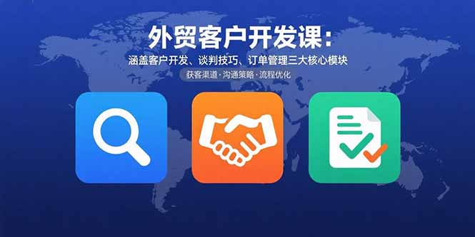 外贸客户开发课:涵盖客户开发、谈判技巧、订单管理三大核心模块跨境课程-外贸教程-精品网课-电商运营课库课堂