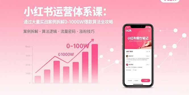 小红书运营体系课：通过大量实战案例拆解0-1000W爆款算法全攻略跨境课程-外贸教程-精品网课-电商运营课库课堂
