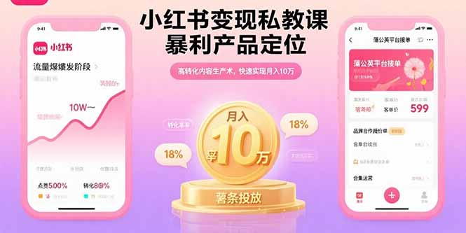 小红书变现私教课，暴利产品定位，高转化内容生产术，快速实现月入10万跨境课程-外贸教程-精品网课-电商运营课库课堂