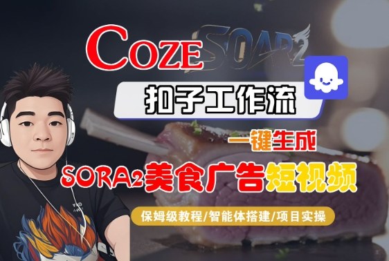 Coze扣子智能体工作流一键生成“SORA2美食广告“短视频,全流程保姆级教学跨境课程-外贸教程-精品网课-电商运营课库课堂