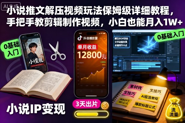 小说推文解压视频玩法保姆级详细教程,手把手教剪辑制作视频,小白也能月入1W+跨境课程-外贸教程-精品网课-电商运营课库课堂