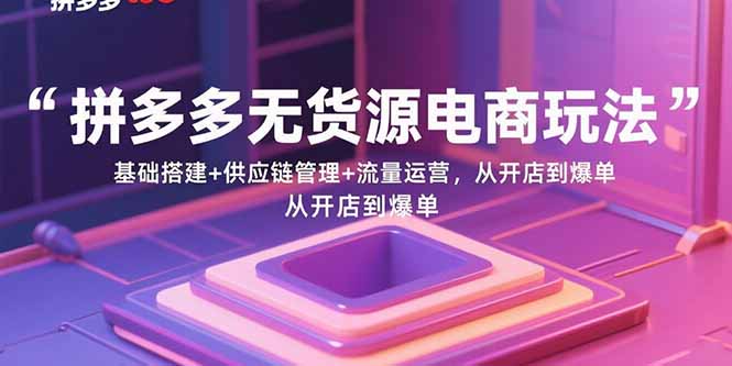 拼多多无货源电商玩法:基础搭建+供应链管理+流量运营,从开店到爆单跨境课程-外贸教程-精品网课-电商运营课库课堂