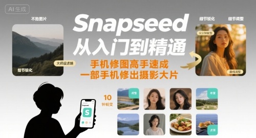 Snapseed从入门到精通,手机修图高手速成,一部手机就能修出摄影大片跨境课程-外贸教程-精品网课-电商运营课库课堂