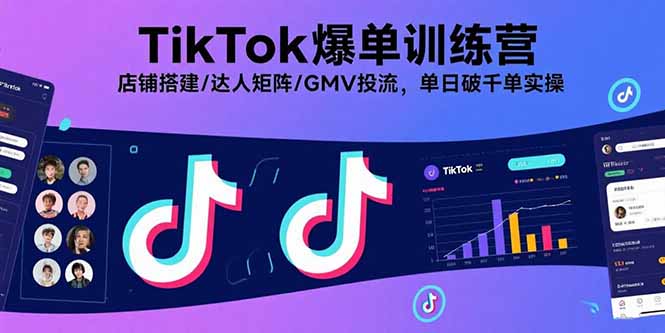 TikTok爆单训练营,店铺搭建/达人矩阵/GMV投流,单日破千单实操跨境课程-外贸教程-精品网课-电商运营课库课堂