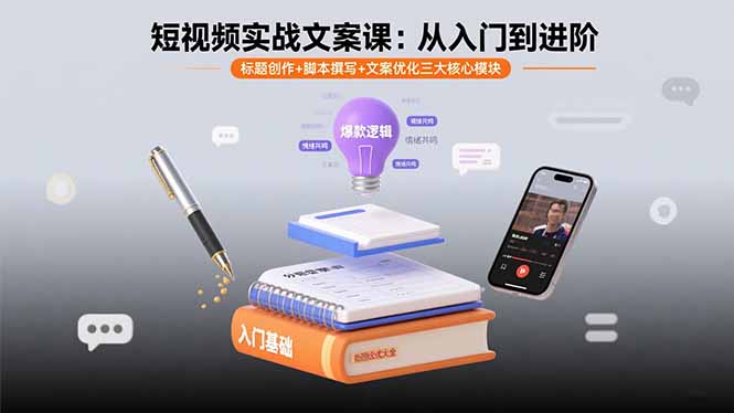 短视频实战文案课：从入门到进阶 标题创作+脚本撰写+文案优化三大核心模块跨境课程-外贸教程-精品网课-电商运营课库课堂
