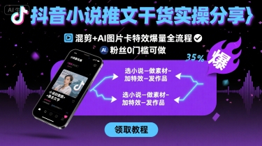 抖音小说推文干货实操分享，混剪+AI图片卡特效爆量全流程，0粉丝0门槛可做跨境课程-外贸教程-精品网课-电商运营课库课堂