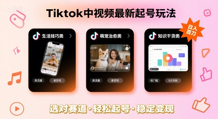 Tiktok中视频最新起号玩法，想要日入百刀，做好这几个赛道就可以了跨境课程-外贸教程-精品网课-电商运营课库课堂
