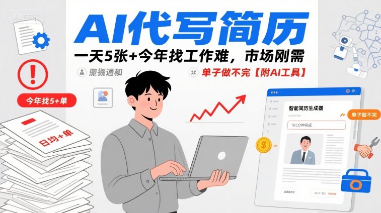 AI代写简历，一天5张+今年找工作难，市场刚需，单子做不完【附AI工具】跨境课程-外贸教程-精品网课-电商运营课库课堂