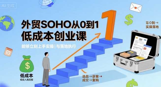 外贸SOHO从0到1低成本创业课，能够立刻上手实操与落地执行跨境课程-外贸教程-精品网课-电商运营课库课堂