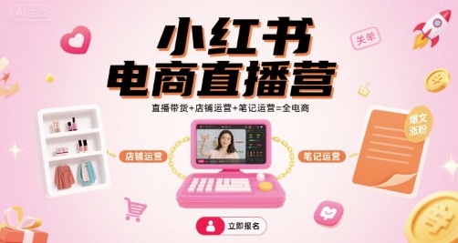 小红书电商直播营,直播带货+店铺运营+笔记运营=全电商跨境课程-外贸教程-精品网课-电商运营课库课堂