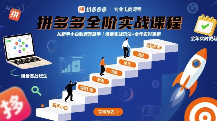 拼多多全阶实战课程，从新手小白到运营高手，海量实战玩法+全年实时更新【2025年9月更新】跨境课程-外贸教程-精品网课-电商运营课库课堂