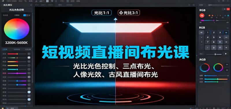 短视频直播间布光课：光比光色控制、三点布光、人像光效、古风直播间布光跨境课程-外贸教程-精品网课-电商运营课库课堂