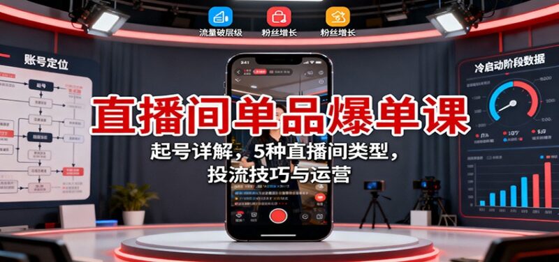 直播间单品爆单课:起号详解,5种直播间类型,投流技巧与运营跨境课程-外贸教程-精品网课-电商运营课库课堂