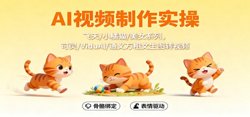 AI视频制作实操,飞天/小橘猫/美女系列,可灵/ViduAl/通义万相文生图转视频跨境课程-外贸教程-精品网课-电商运营课库课堂