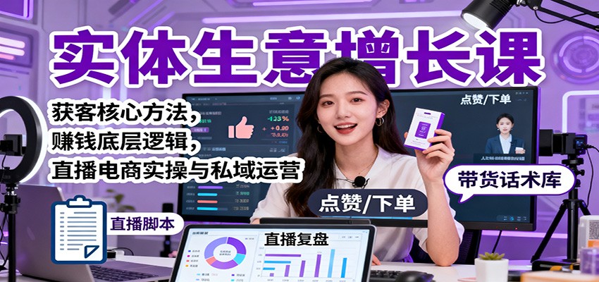 实体生意增长课：获客核心方法，赚钱底层逻辑，直播电商实操与私域运营跨境课程-外贸教程-精品网课-电商运营课库课堂