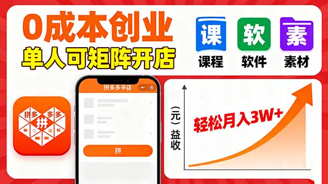 拼多多虚拟电商,0成本,单人可矩阵开店,轻松月入3W+跨境课程-外贸教程-精品网课-电商运营课库课堂