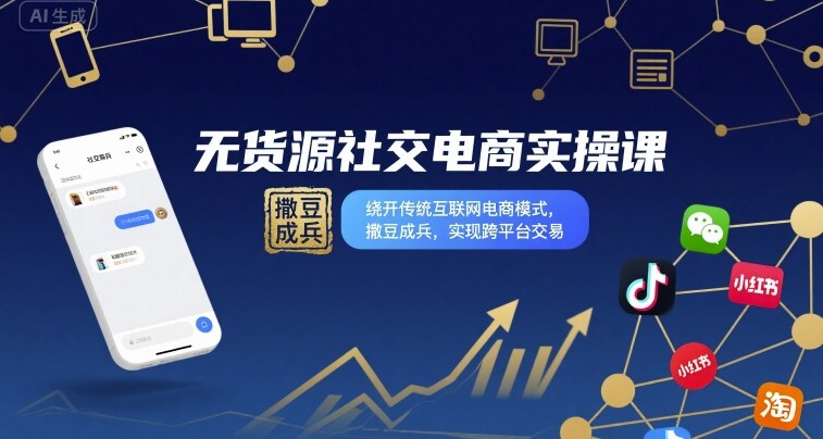 无货源社交电商实操课,绕开传统互联网电商模式,撒豆成兵,实现跨平台交易跨境课程-外贸教程-精品网课-电商运营课库课堂